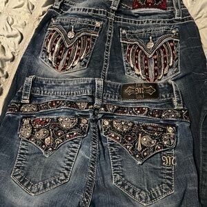 Miss Me Denim Jeans with Red and Silver Accents